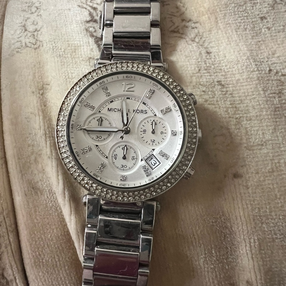 Michael Kors Silver Chronograph Watch with Stainless Steel Band